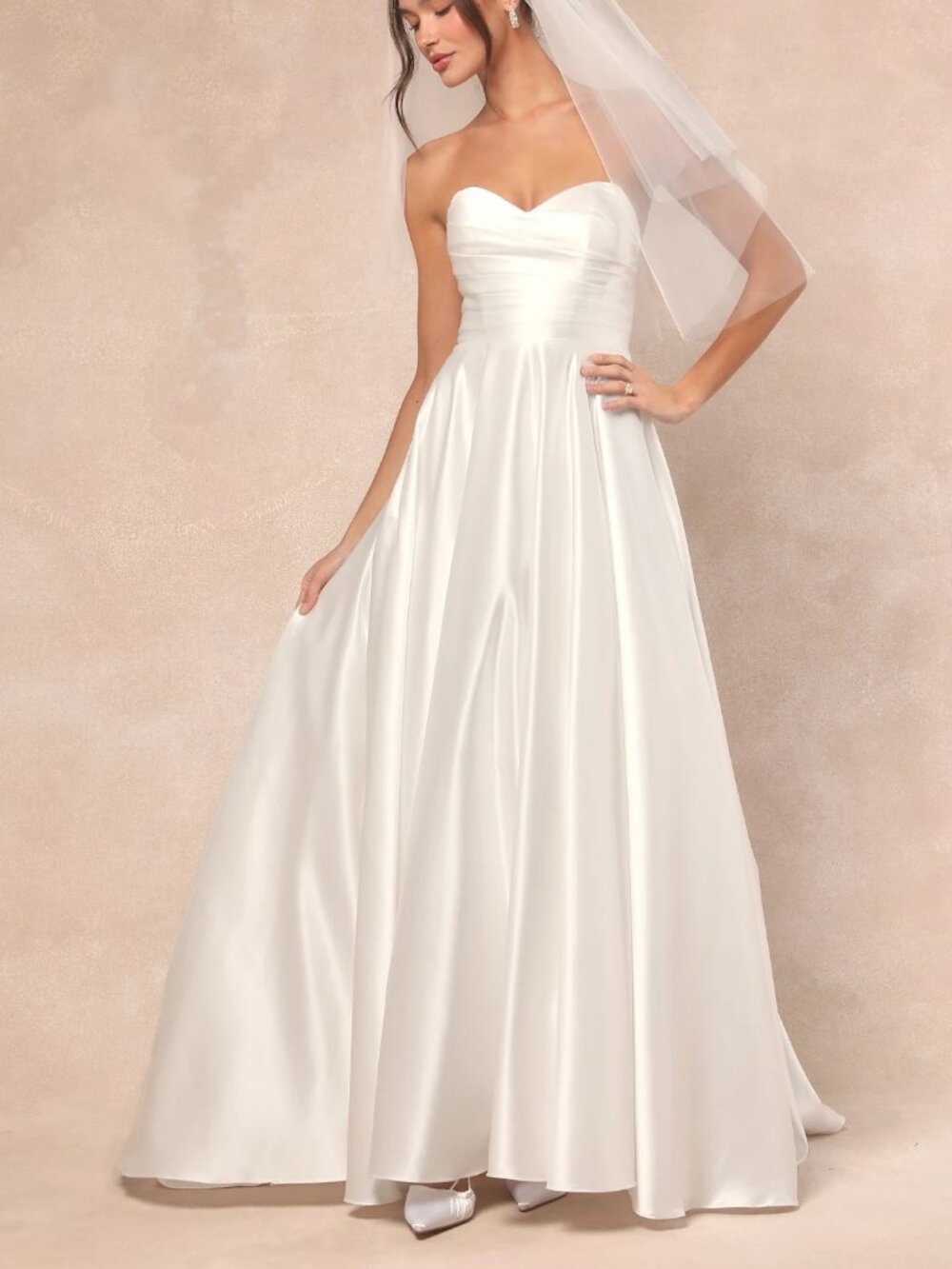 Lulus Khalida White Satin Pleated Strapless Gown Size Medium